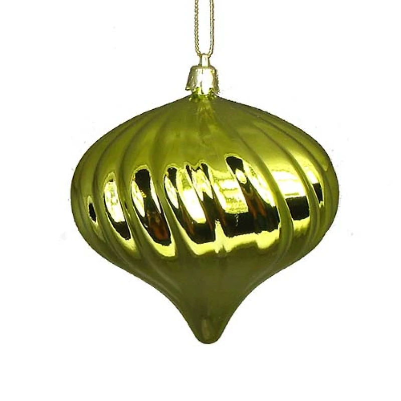 4ct Shiny Green Kiwi Swirl Shatterproof Onion Ornaments