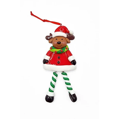 Wizardi 6.5" Glossy Gingerbread Reindeer with Dangling Legs Christmas Ornament