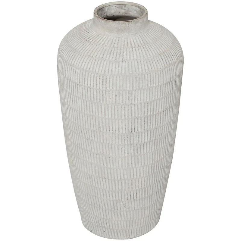 Cream Ceramic Textured Vase with Linear Pattern