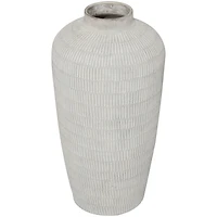 Cream Ceramic Textured Vase with Linear Pattern
