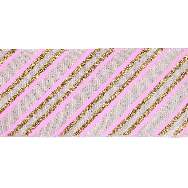 2.5" x 20ft. Blush & Gold Diagonal Stripes Wired Ribbon by Celebrate It®