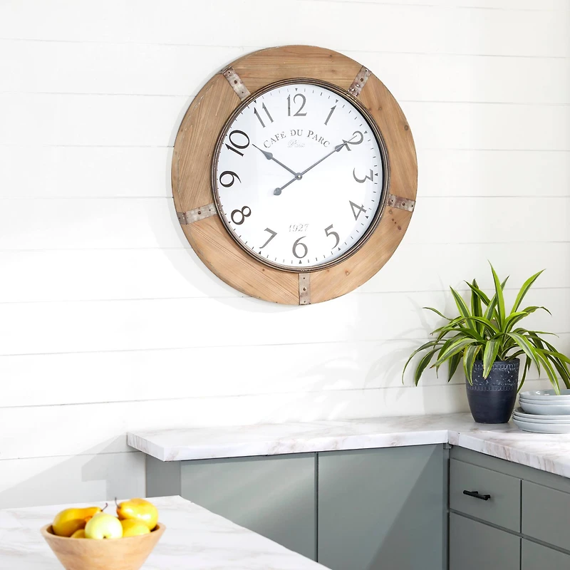 Brown Rustic Wood Wall Clock, 32" x 32"