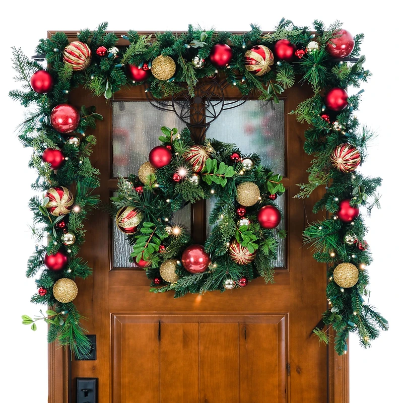 Village Lighting 24" Pre-Lit Christmas Classic Wreath, Clear LED Lights