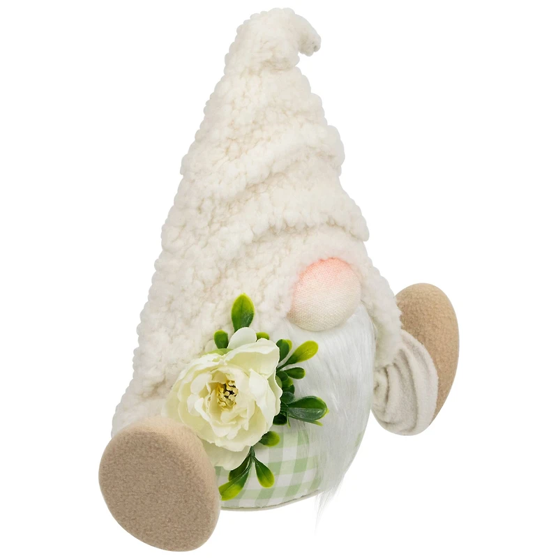 10.5" Plush Sitting Gnome with Flower Spring Figurine