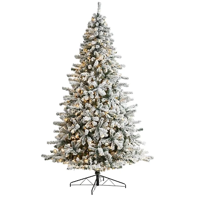 10ft. Pre-Lit Flocked Rock Springs Spruce Artificial Christmas Tree, Clear LED Lights