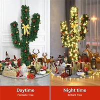 Costway 6ft. Pre-Lit Cactus Artificial Christmas Tree, Warm White LED Lights & Ball Ornaments