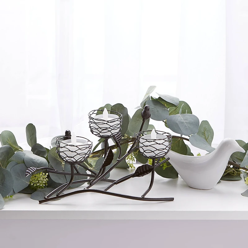 11" Triple Tealight Birdies Candle Holder