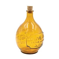 Hello Honey® 7" Amber Olive Oil Embossed Reclaimed Glass Bottle with Cork