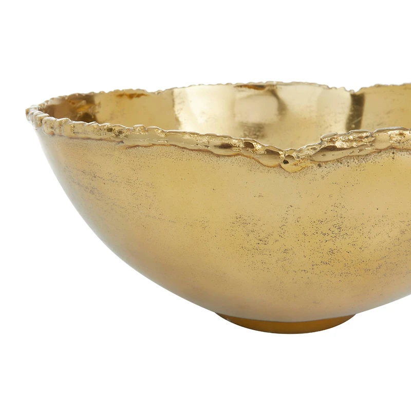 Set of 3" Gold Aluminum Modern Decorative Bowl, 6" x 14" x 14"