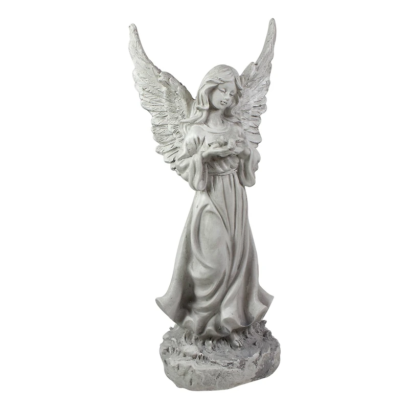 13" Weathered Gray Serene Angel with Dove Outdoor Garden Statue