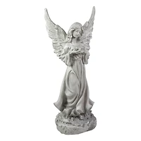 13" Weathered Gray Serene Angel with Dove Outdoor Garden Statue