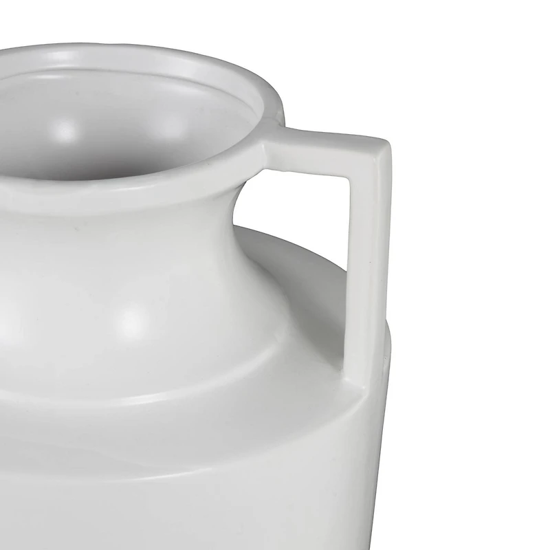 22" White Urn-Shaped Ceramic Vase with Handles