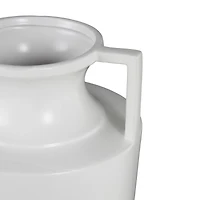 22" White Urn-Shaped Ceramic Vase with Handles