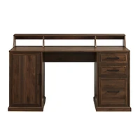 Walker Edison 58" Dark Walnut 3 Drawer Computer Desk with Hutch