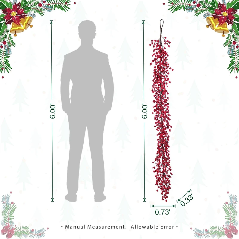 Glitzhome® 6ft Christmas Red Berries Garland