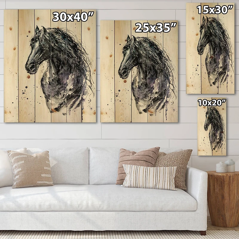 Designart - Portrait of Friesian Horse With Long Manes