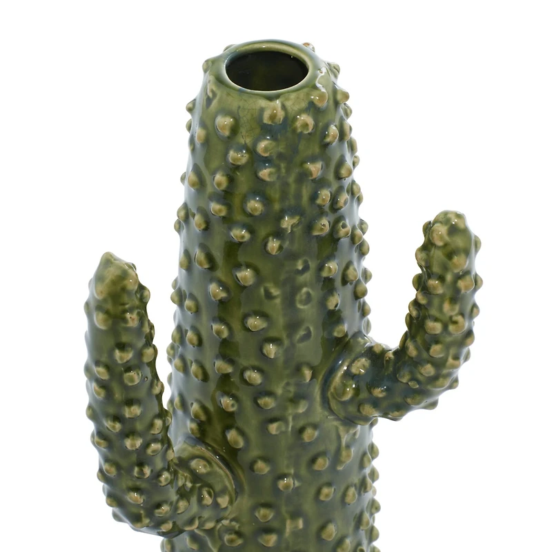 Green Ceramic Eclectic Vase, 12" x 5" x 6"