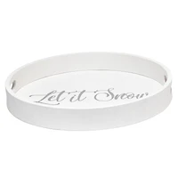 Elegant Designs™ 13.8" Round White Wash Let It Snow Serving Tray with Handles