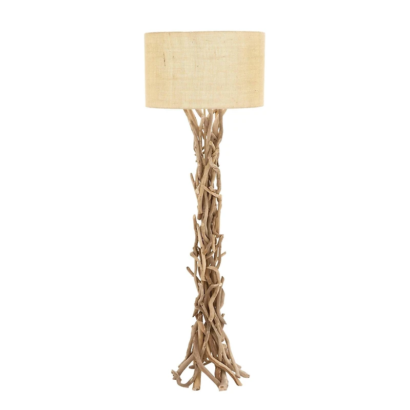 Beige Wood Rustic Floor Lamp, 62" x 22" x 22"