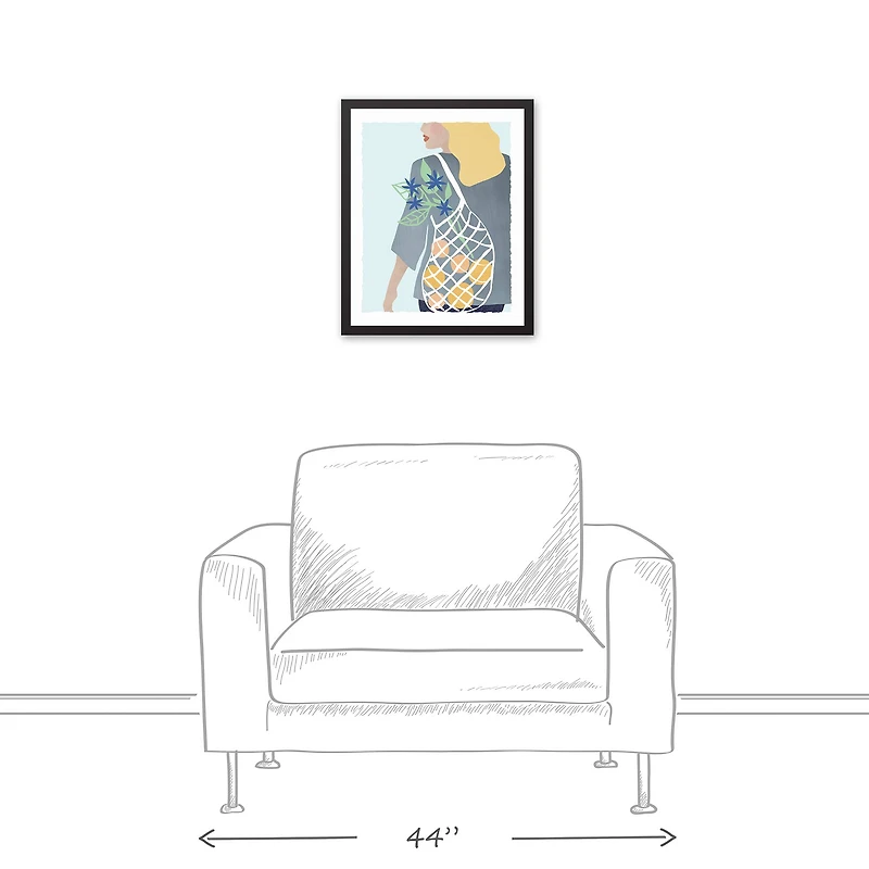 Coastal Market Bag Canvas Wall Art in Black Frame