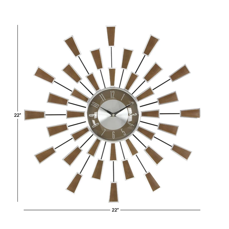 22" Brown Metal Modern Wall Clock