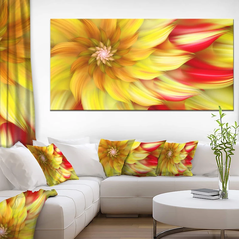 Designart - Rotating Yellow Red Fractal Flower - Large Floral Canvas Art Print
