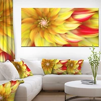 Designart - Rotating Yellow Red Fractal Flower - Large Floral Canvas Art Print