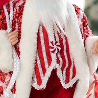 Glitzhome® 18"H Faux Fur Christmas Peppermint Santa Figurine