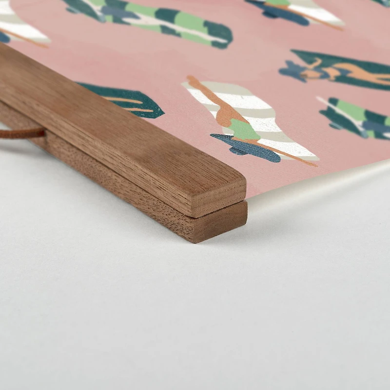 Hello Summer Pink Sun Bathers Teak Hanging Canvas