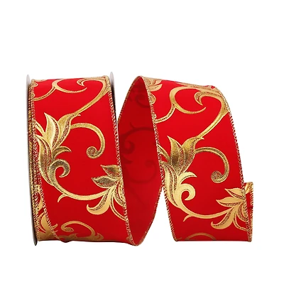 JAM Paper 2.5" x 20yd. Red Wired Swirl Fantasy Velvet Ribbon