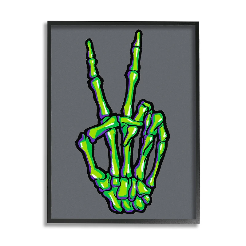 Stupell Industries Green Skeleton Peace Hand Framed Giclee Art