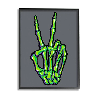 Stupell Industries Green Skeleton Peace Hand Framed Giclee Art