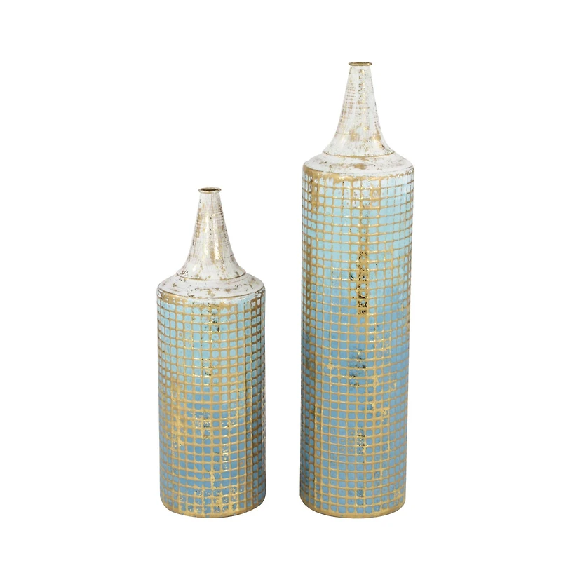 Set of 2 Turquoise Metal Rustic Vase, 25", 18"
