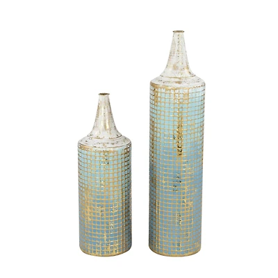 Set of 2 Turquoise Metal Rustic Vase, 25", 18"