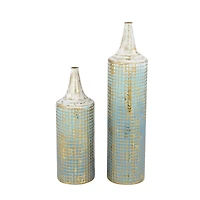 Set of 2 Turquoise Metal Rustic Vase, 25", 18"