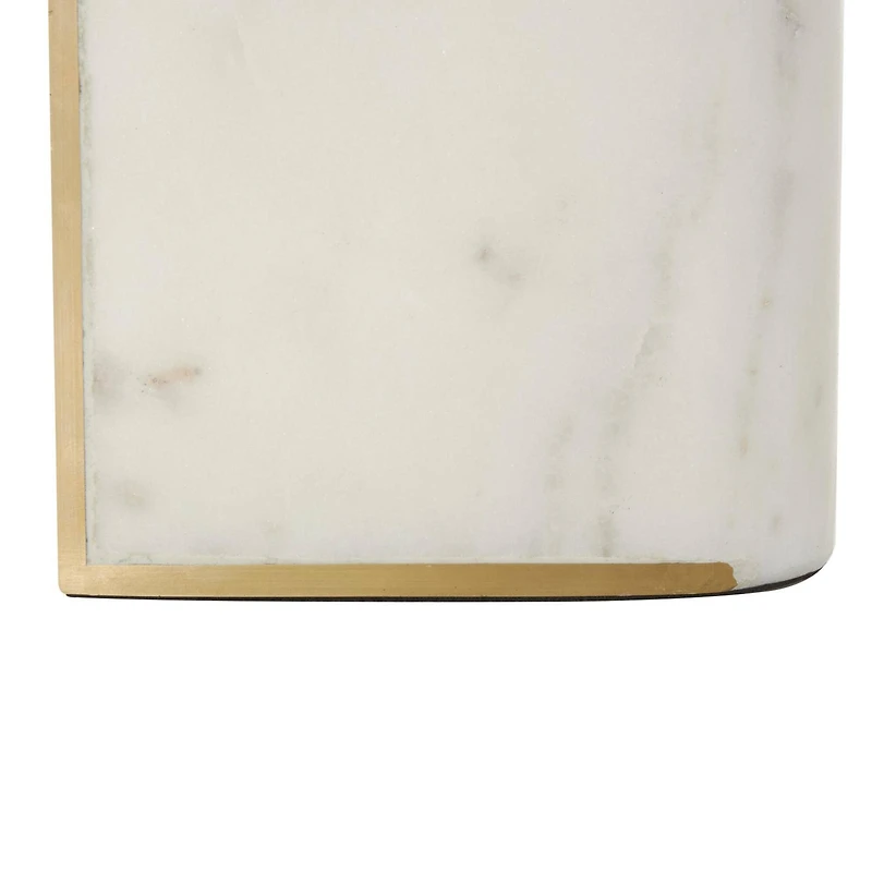 White Marble Curved Rectangular Decorative Bookends with Gold Accents Set
