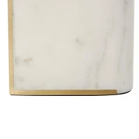 White Marble Curved Rectangular Decorative Bookends with Gold Accents Set