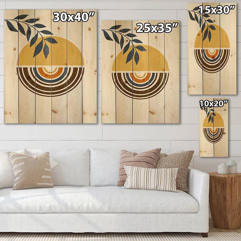 Designart - Abstract Sun Moon Leaves III