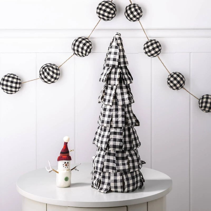 Glitzhome® 17" Black & White Plaid Fabric Tabletop Tree