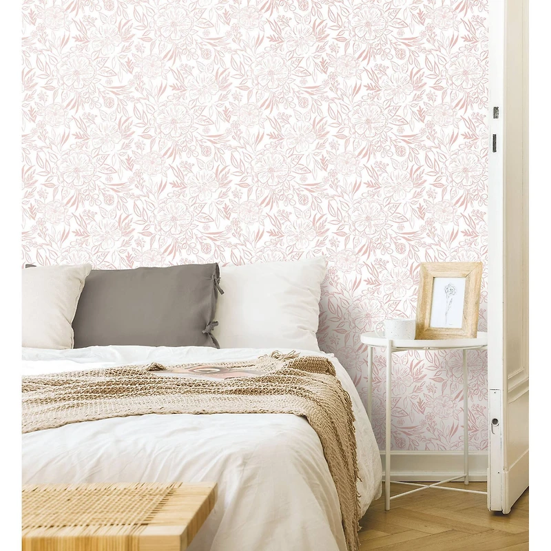 RoomMates Pink & White Floral Sketch Peel & Stick Wallpaper