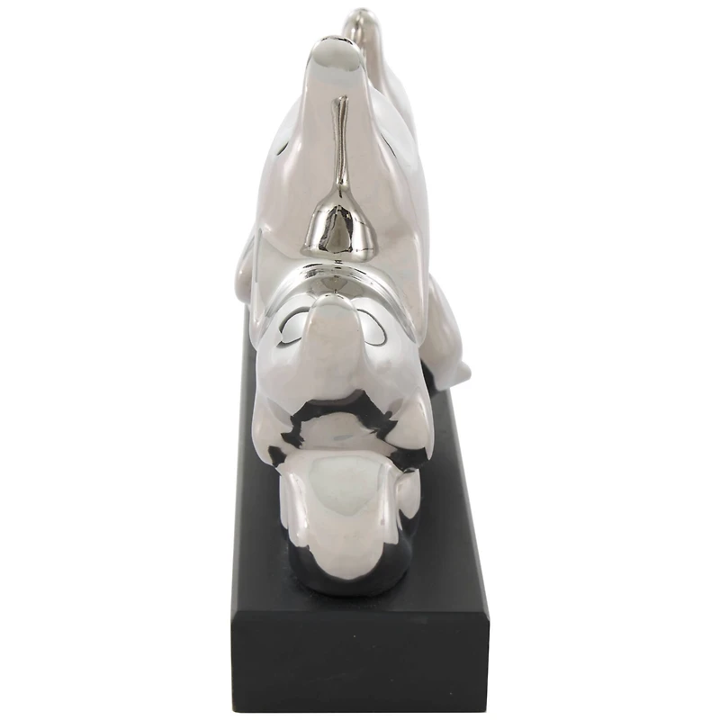 15.5" Silver Ceramic Dolphin Sculpture with Black Block Base