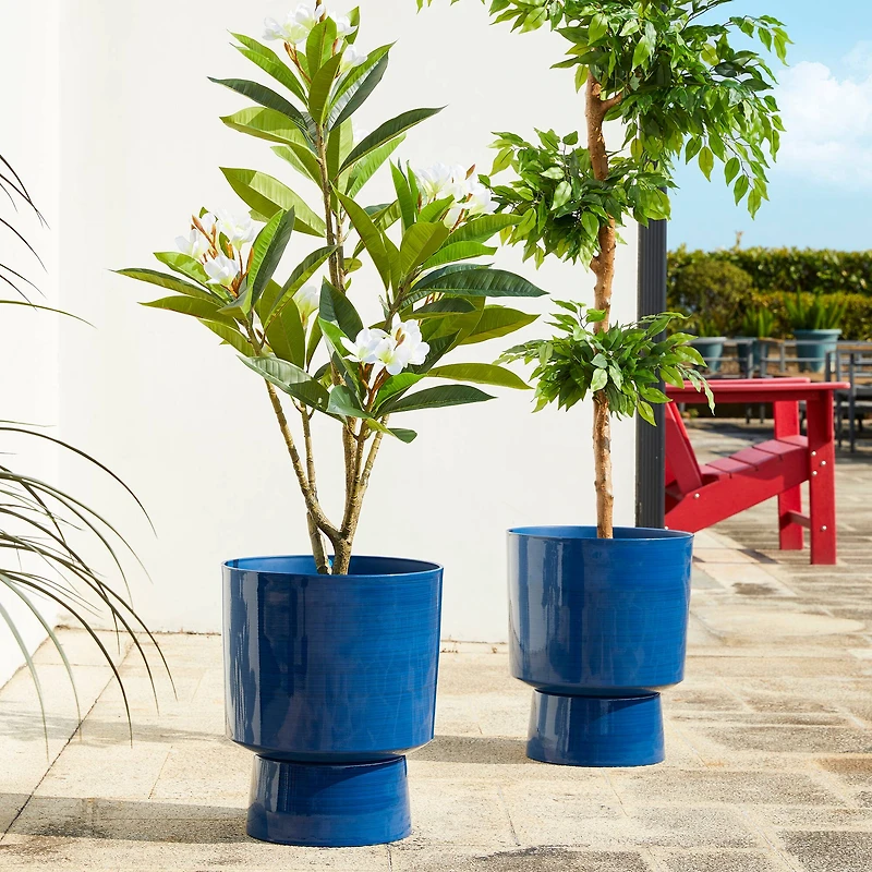 Glitzhome® 16.75" Cobalt Blue Faux Ceramic Urn Plastic Planters, 2ct.