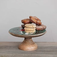 Hello Honey® 11.75" Red-Capped Mushrooms Enameled Mango Wood Pedestal