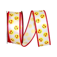 JAM Paper 1.375" x 10yd. White & Yellow Emoji Heart Eyes Wired Ribbon