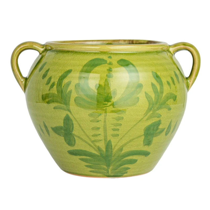 Hello Honey® 10.75" Green Hand-Painted Terra Cotta Urn with Reactive Glaze
