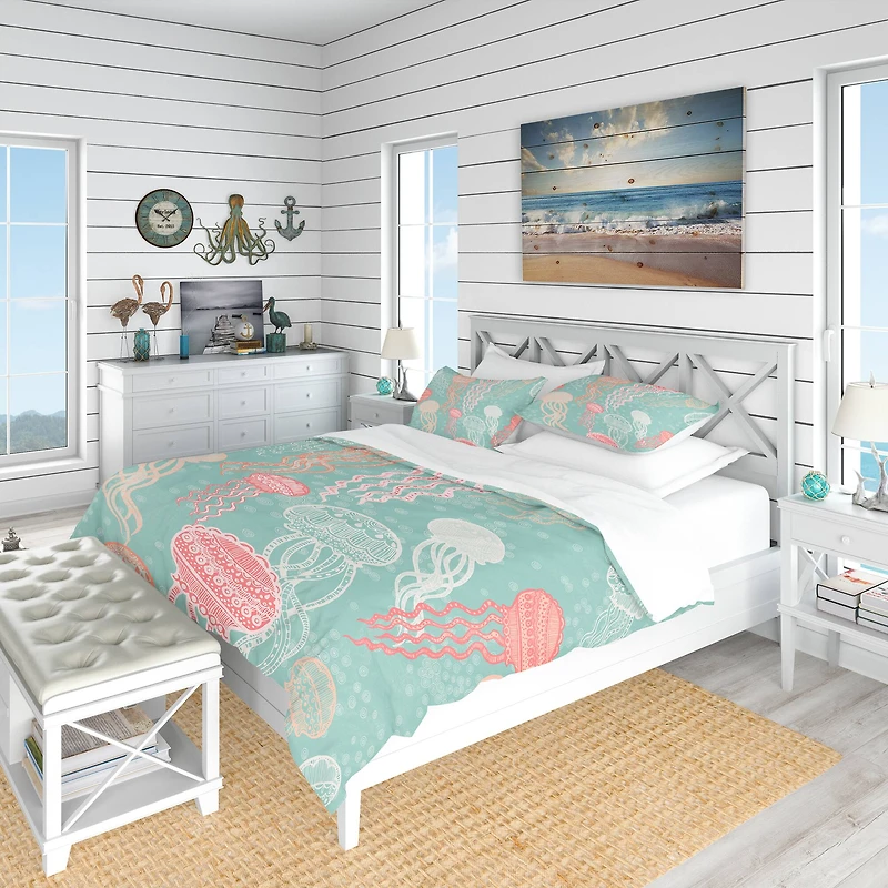 Designart 'Jellyfish Pattern' Nautical & Coastal Bedding Set
