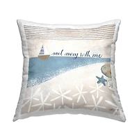 Stupell Industries Sail Away Romantic Striped Marine Quote Throw Pillow, 18" x 18"