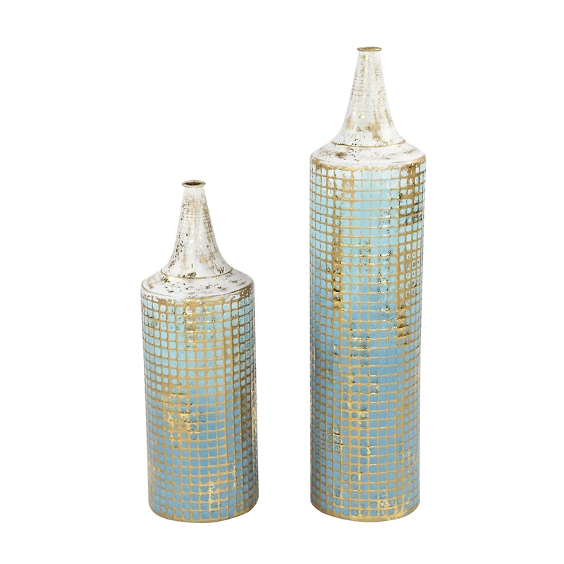 Set of 2 Turquoise Metal Rustic Vase, 25", 18"