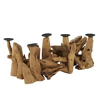 27" Brown Teak Wood Handmade Live Edge Candelabra