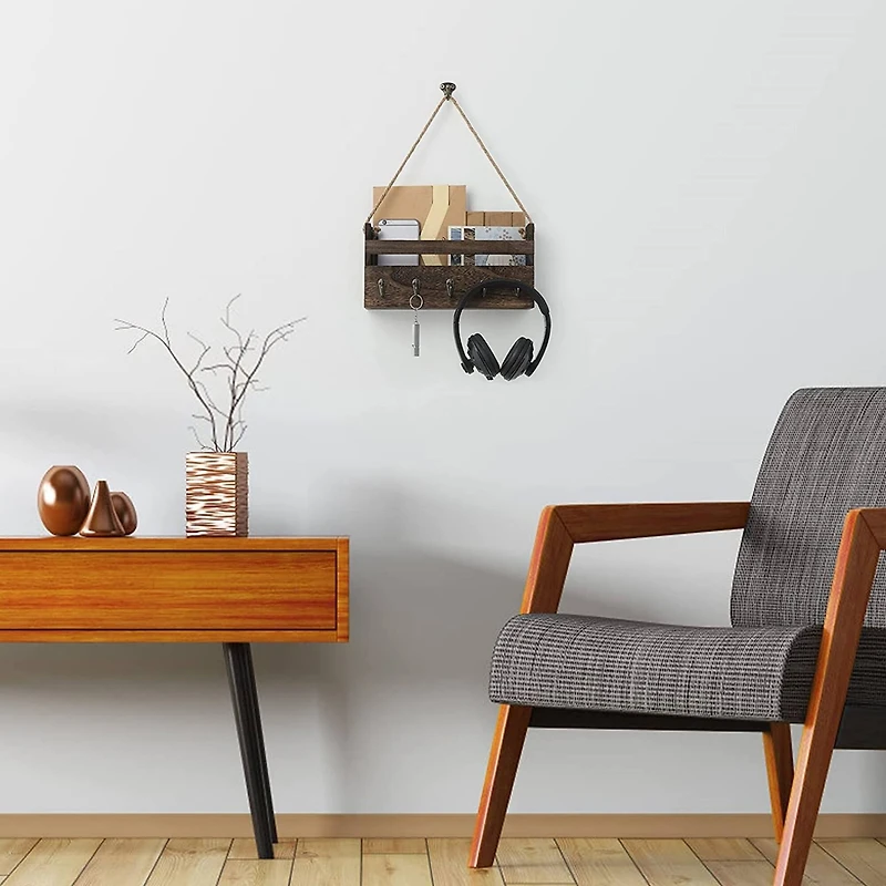 NEX™ Brown Hanging Wall-Mounted Mail Organizer with 5 Hooks
